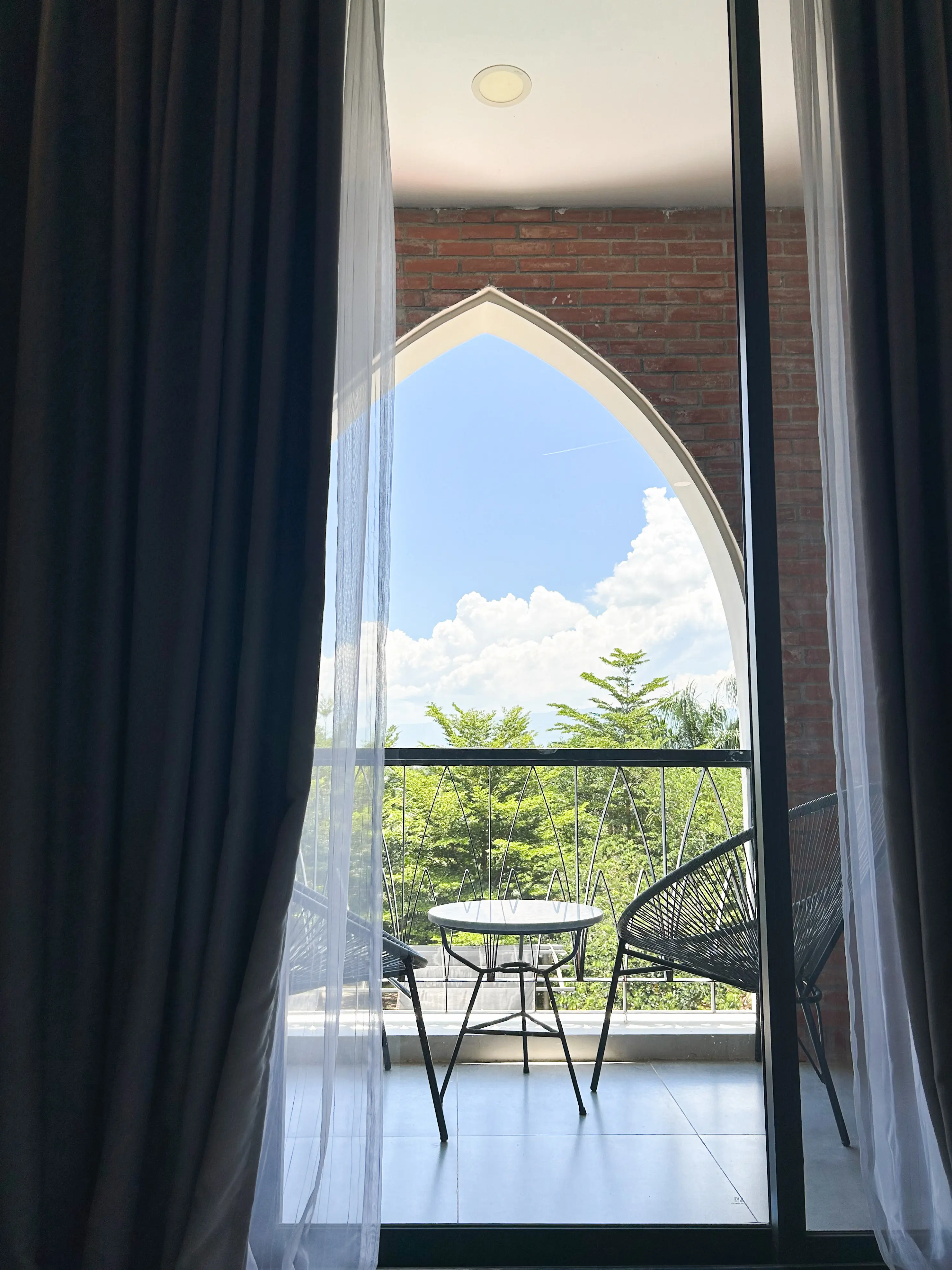 The comfortable accommodations at My Son Heritage Resort with views of the surrounding countryside